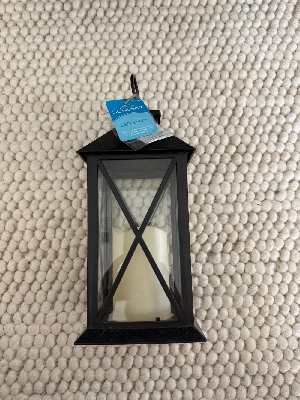 Classic Black Metal Lantern with X-Frame Glass Panels